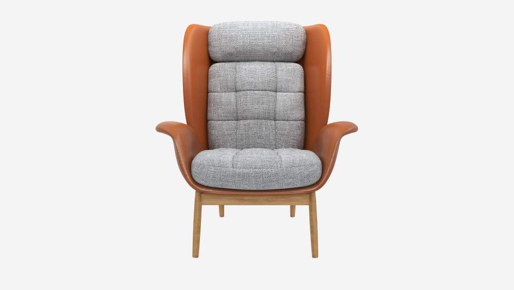 Fauteuil en cuir Savoy cognac et tissu Melina - Gris asphalte 