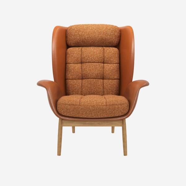 Fauteuil en cuir Savoy cognac et tissu Lucca - Marron noisette 