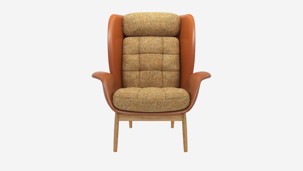 Fauteuil en cuir Savoy cognac et tissu Alba - Jaune soleil 