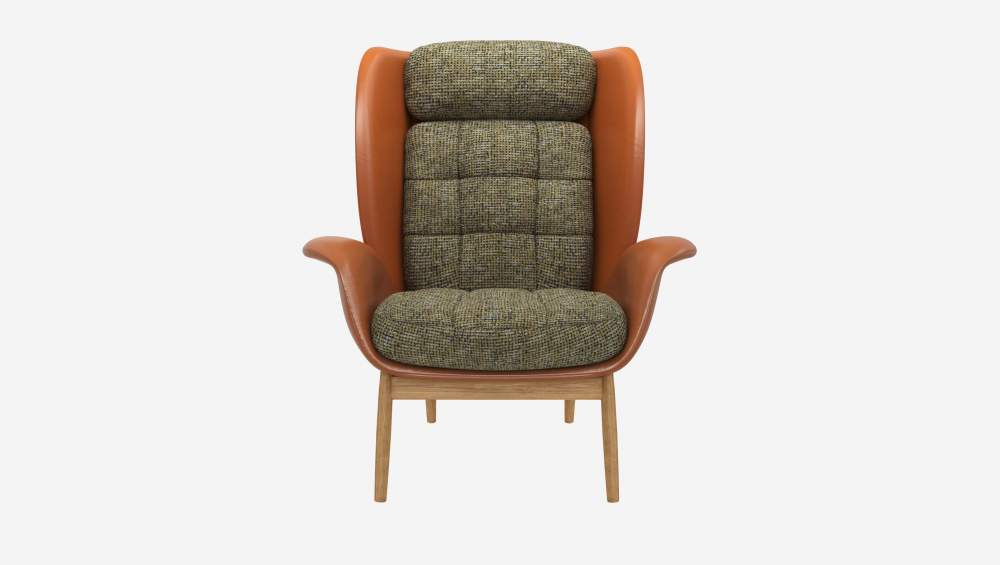 Fauteuil en cuir Savoy cognac et tissu Alba - Vert orage 