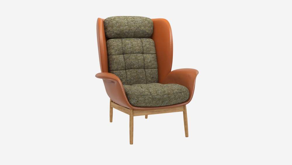 Fauteuil en cuir Savoy cognac et tissu Alba - Vert orage 