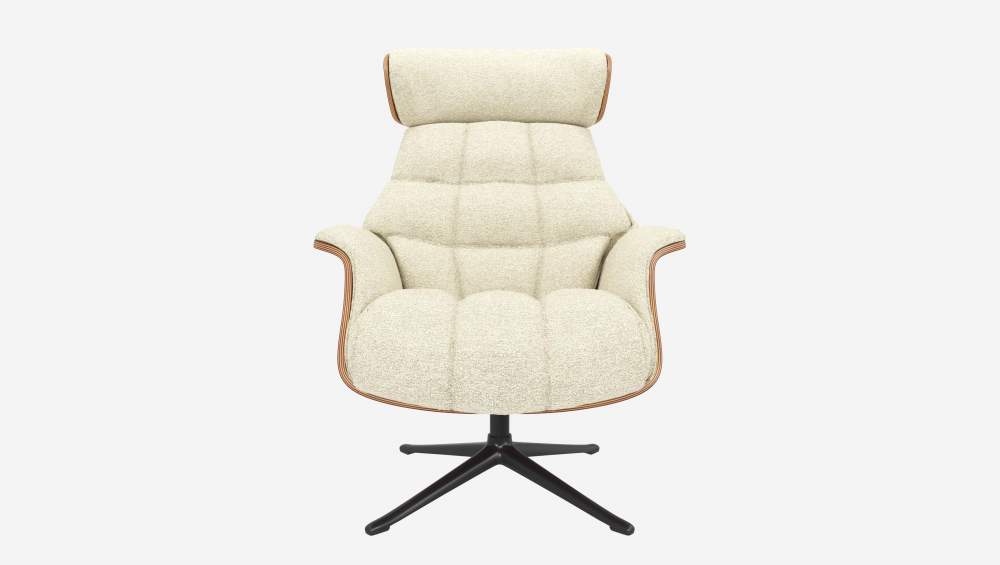 Fauteuil en noyer et tissu Venezia - Blanc craie - Pied noir