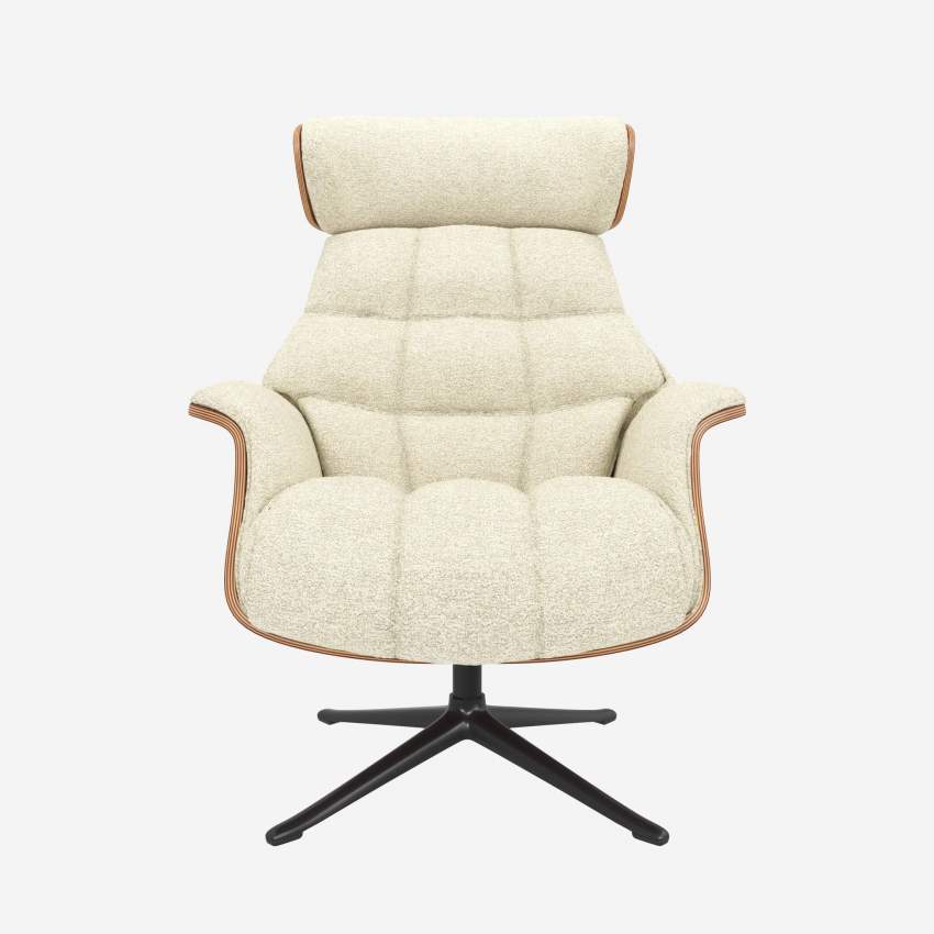 Fauteuil en noyer et tissu Venezia - Blanc craie - Pied noir