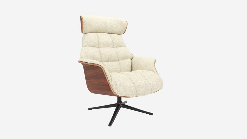 Fauteuil en noyer et tissu Venezia - Blanc craie - Pied noir