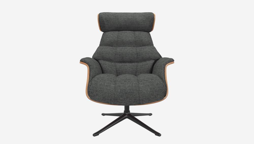 Fauteuil en noyer et tissu Melina - Gris ardoise - Pied noir