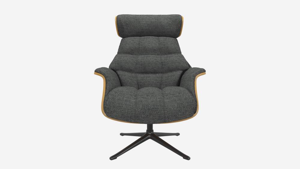 Fauteuil en chêne et tissu Melina - Gris ardoise - Pied noir