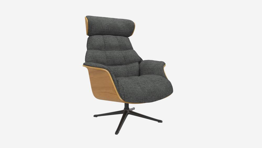 Fauteuil en chêne et tissu Melina - Gris ardoise - Pied noir