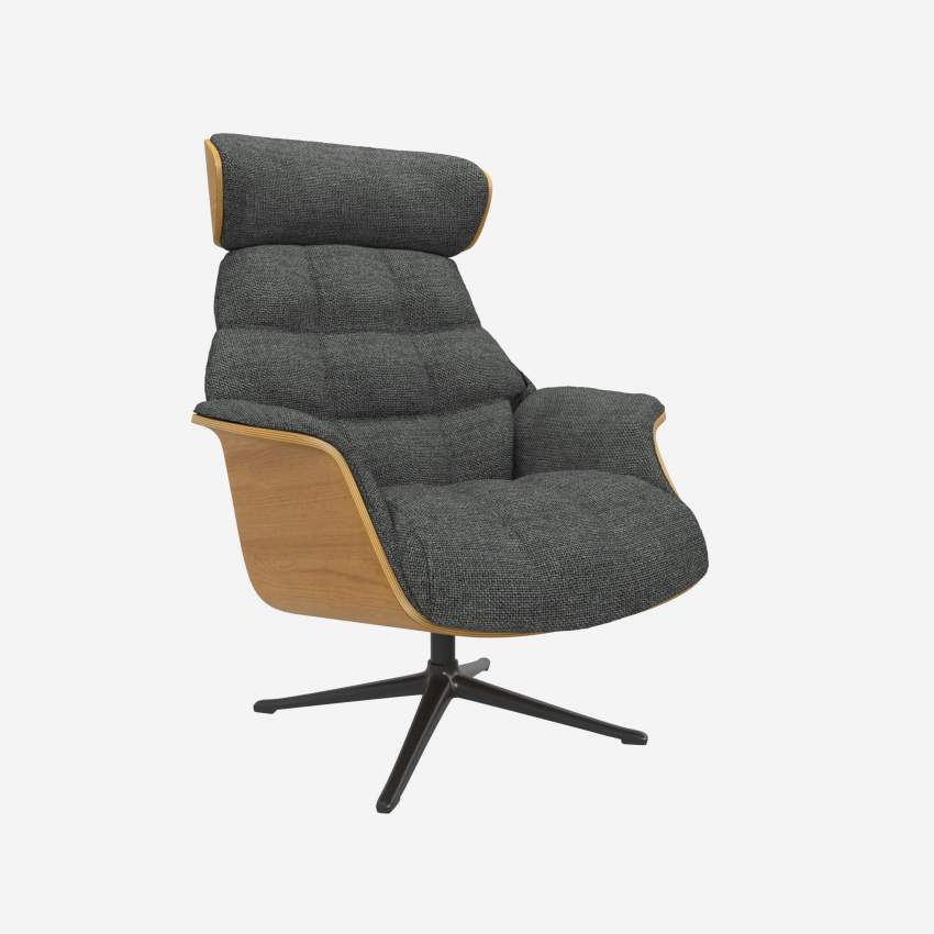 Fauteuil en chêne et tissu Melina - Gris ardoise - Pied noir