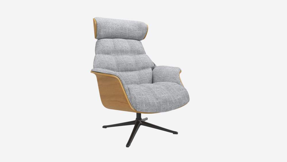 Fauteuil en chêne et tissu Melina - Gris asphalte - Pied noir