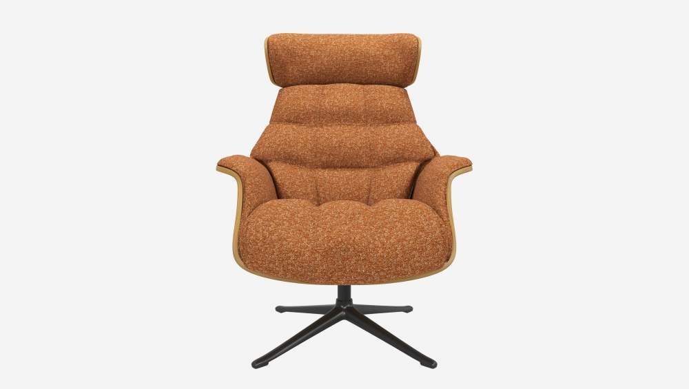 Fauteuil en chêne et tissu Lucca - Marron noisette - Pied noir