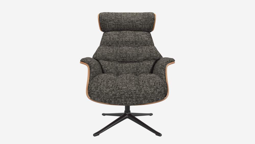 Fauteuil en noyer et tissu Alba - Gris nuage - Pied noir