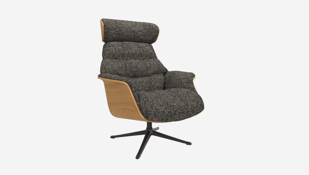 Fauteuil en chêne et tissu Alba - Gris nuage - Pied noir