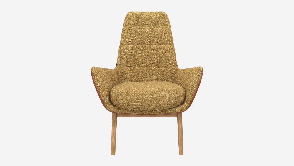 Fauteuil en tissu Venezia Jaune épice et cuir Vintage - Pieds chêne