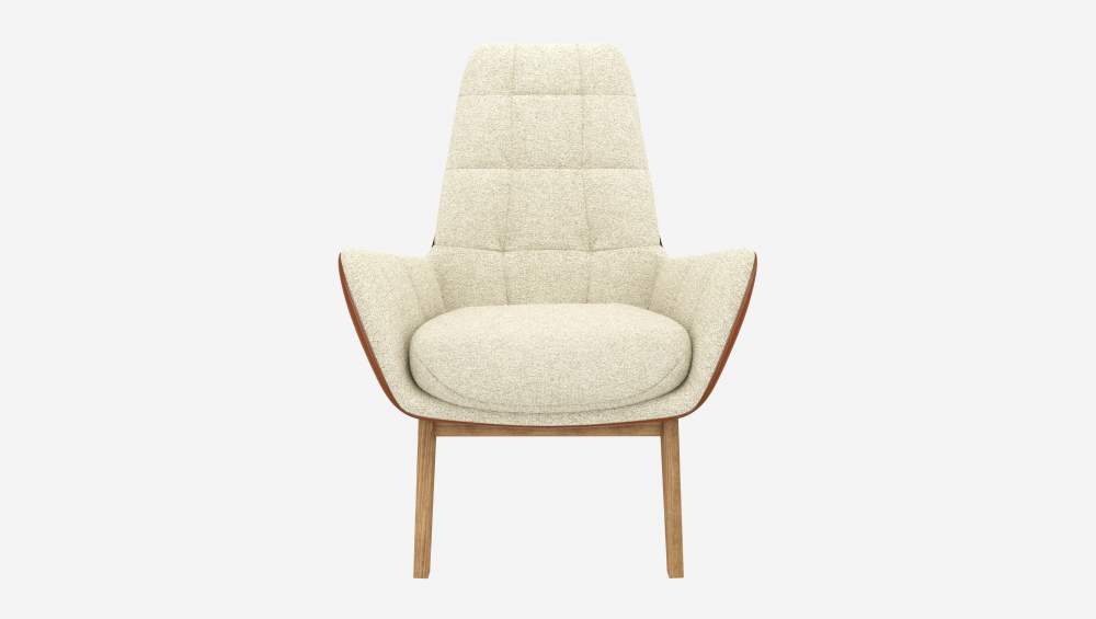 Fauteuil en tissu Venezia Blanc craie et cuir Vintage - Pieds chêne