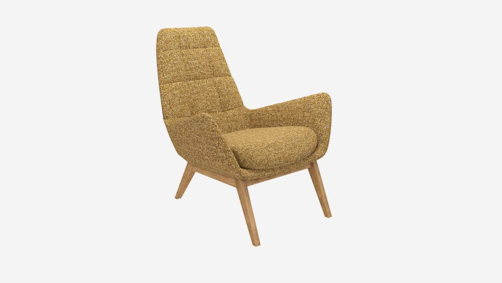 Fauteuil en tissu Venezia - Jaune épice - Pieds chêne