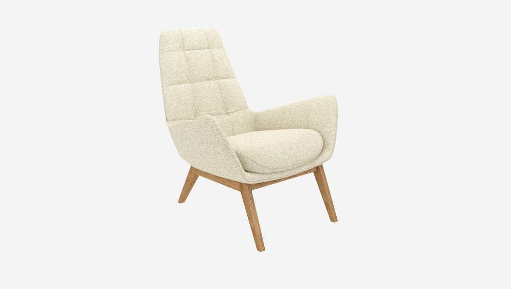 Fauteuil en tissu Venezia - Blanc craie - Pieds chêne