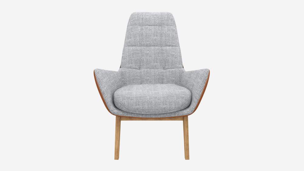 Fauteuil en tissu Melina Gris asphalte et cuir Vintage - Pieds chêne