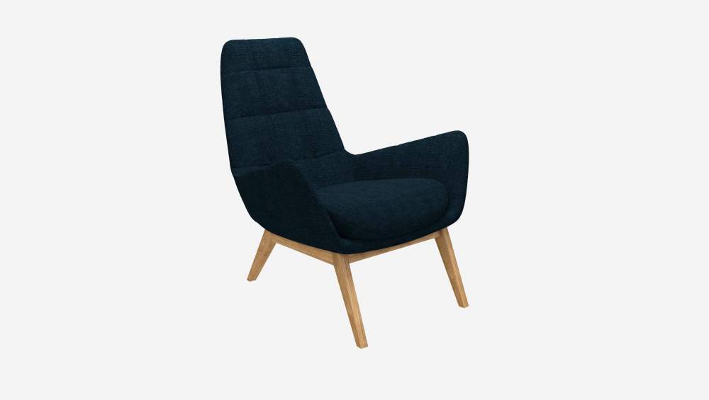 Fauteuil en tissu Melina - Bleu encre - Pieds chêne