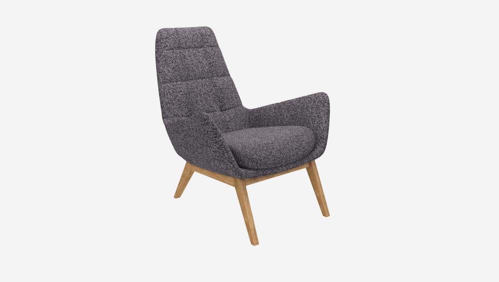 Fauteuil en tissu Lucca - Bleu zingué - Pieds chêne