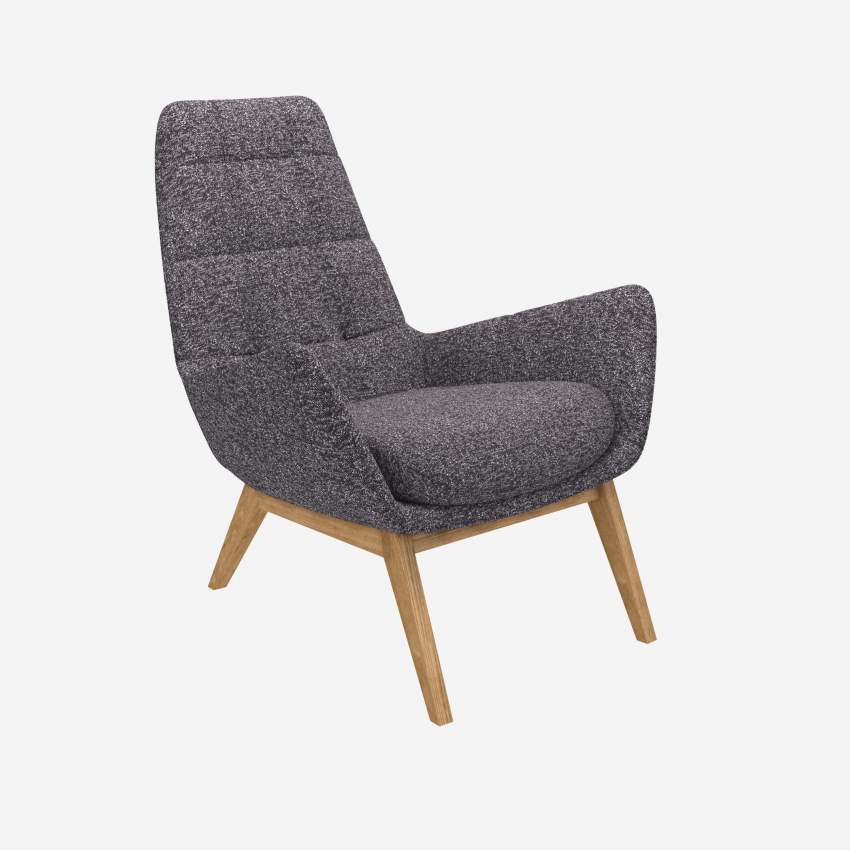 Fauteuil en tissu Lucca - Bleu zingué - Pieds chêne