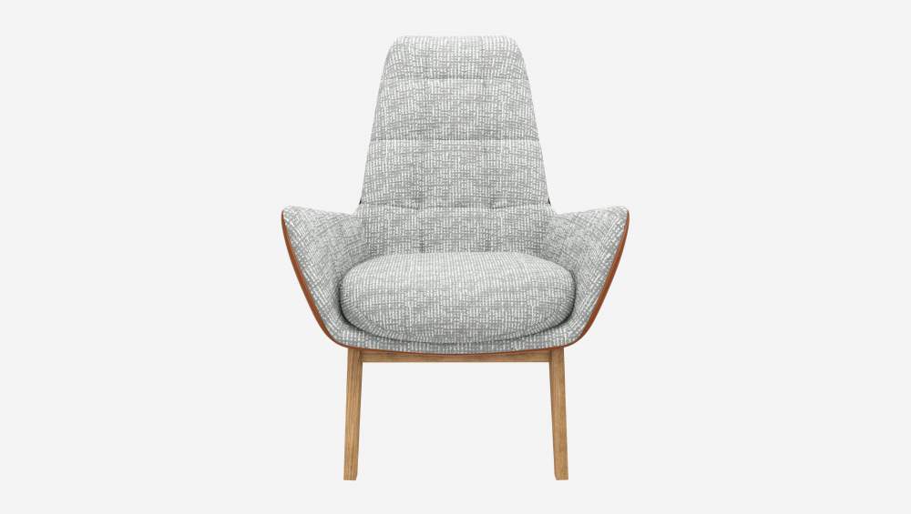 Fauteuil en tissu Alba Gris brume et cuir Vintage - Pieds chêne