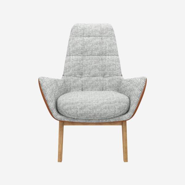 Fauteuil en tissu Alba Gris brume et cuir Vintage - Pieds chêne