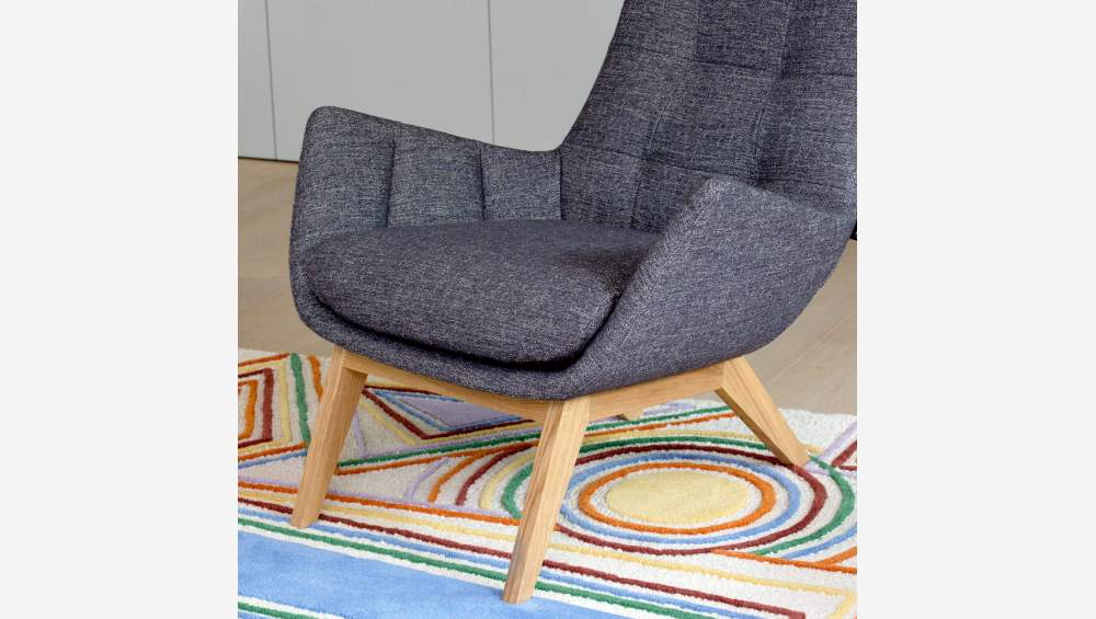 Fauteuil en tissu Lucca - Bleu zingué - Pieds chêne