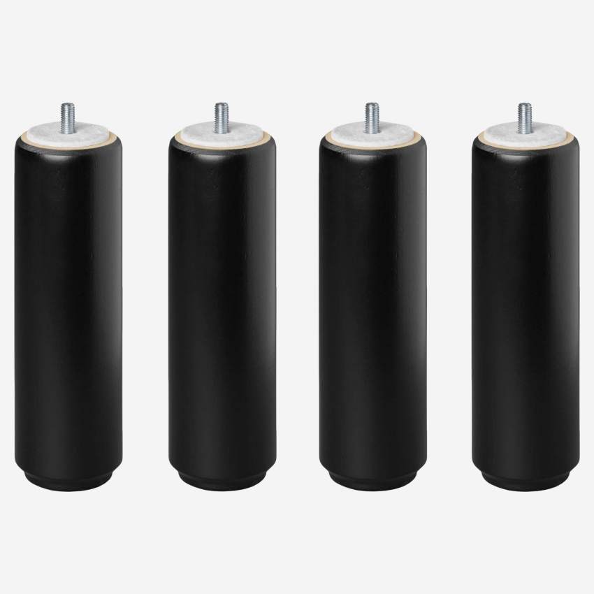 Set de 4 pieds de lit cylindriques en hêtre - 16 cm - Noir