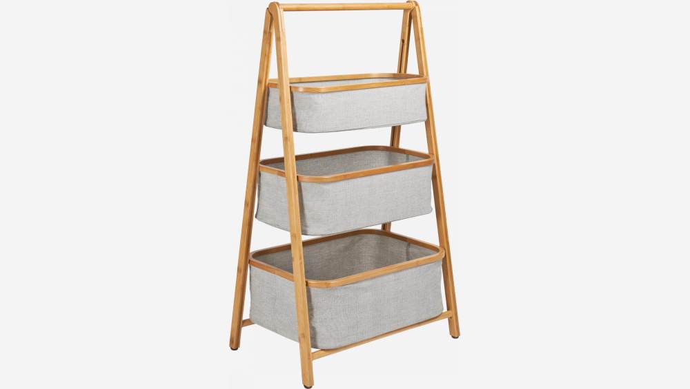 Etagère 3 paniers en bambou et tissu - Gris