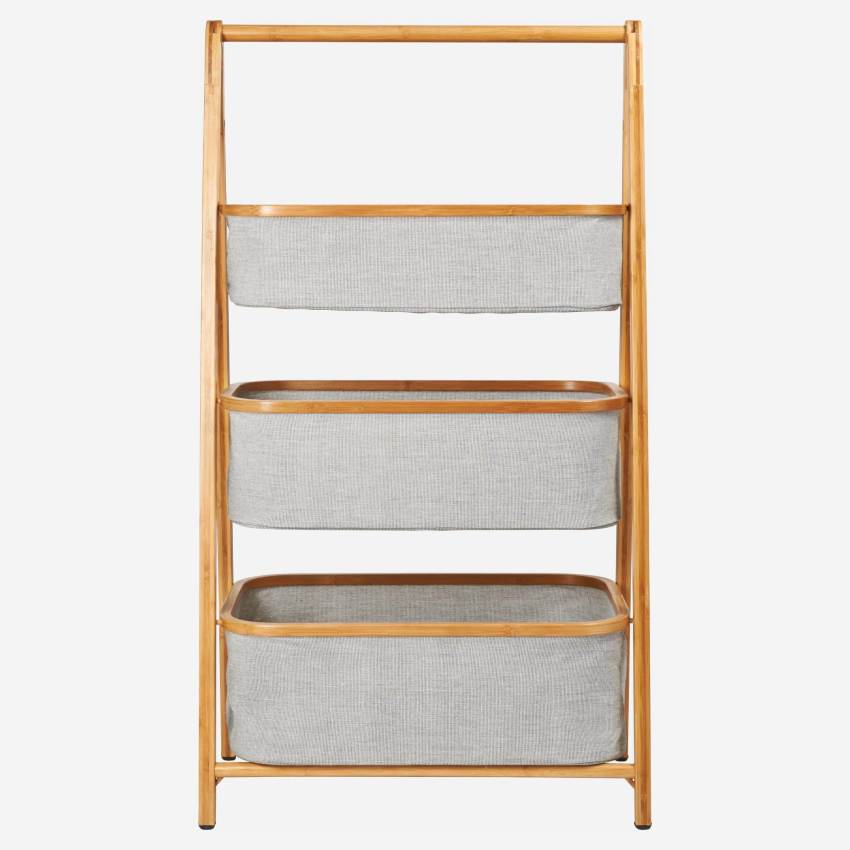 Etagère 3 paniers en bambou et tissu - Gris