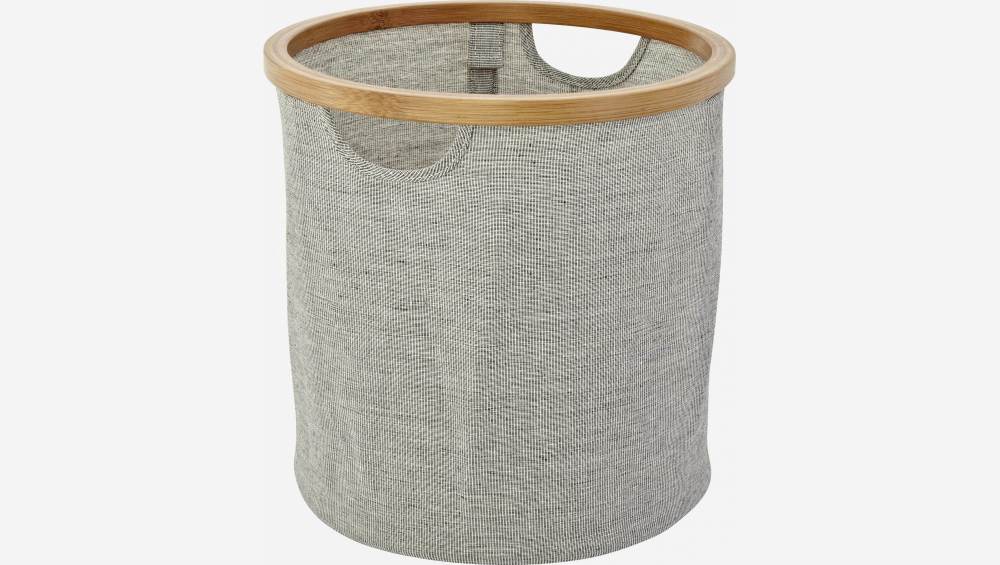 Panier à linge rond en bambou et tissu - Gris - 30 cm