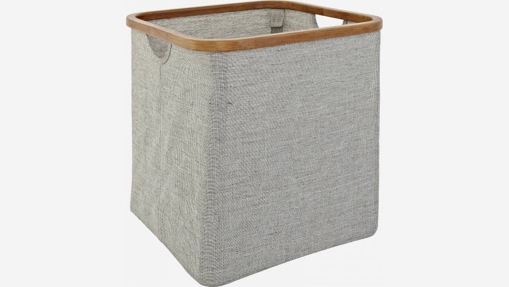 Panier de rangement carré en bambou et tissu - Gris - 33 x 33 x 33 cm