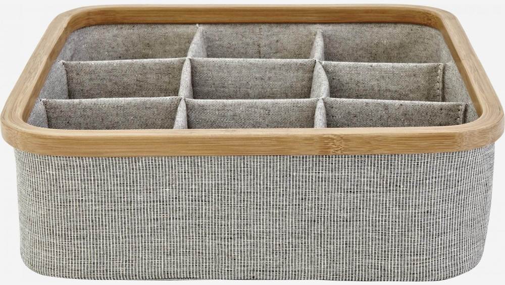 Panier de rangement 9 cases en bambou et tissu - Gris