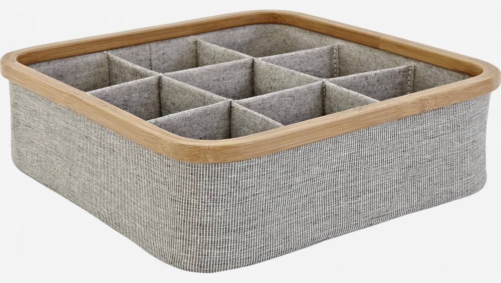 Panier de rangement 9 cases en bambou et tissu - Gris