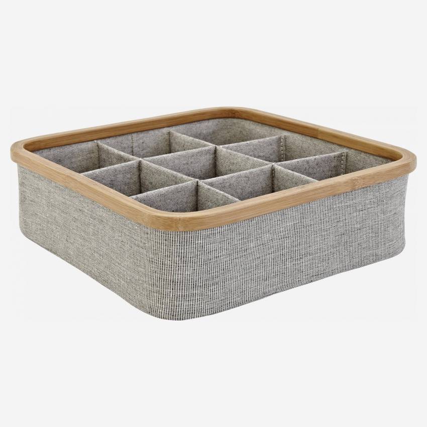 Panier de rangement 9 cases en bambou et tissu - Gris