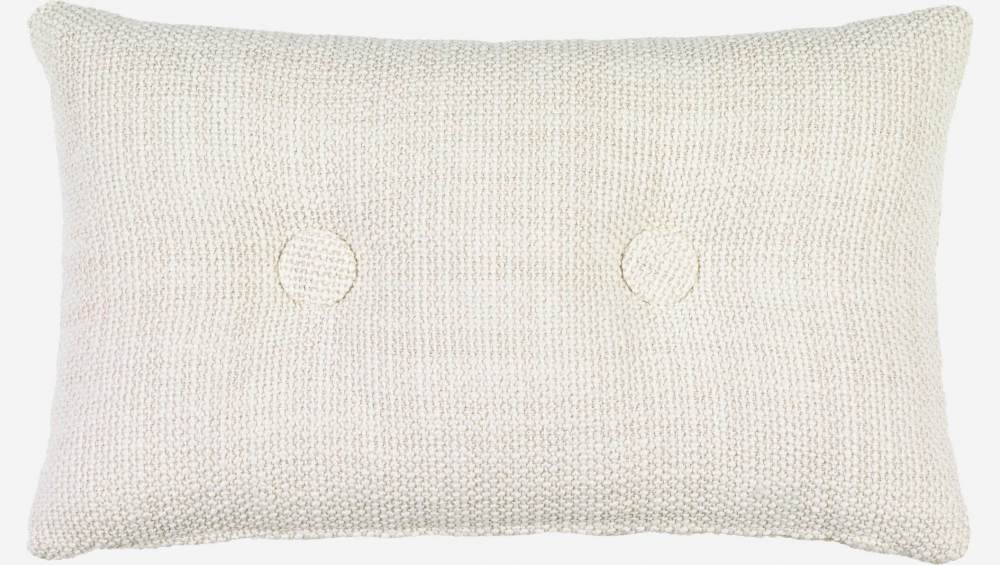 Coussin 30x50cm en tissu tressé blanc et boutons