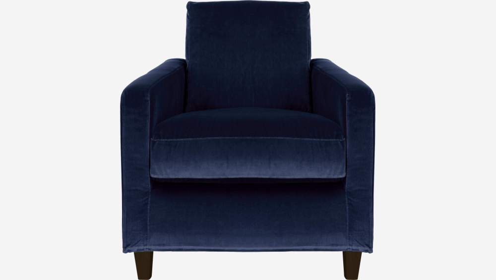 Fauteuil en velours - Bleu marine - Pieds noirs