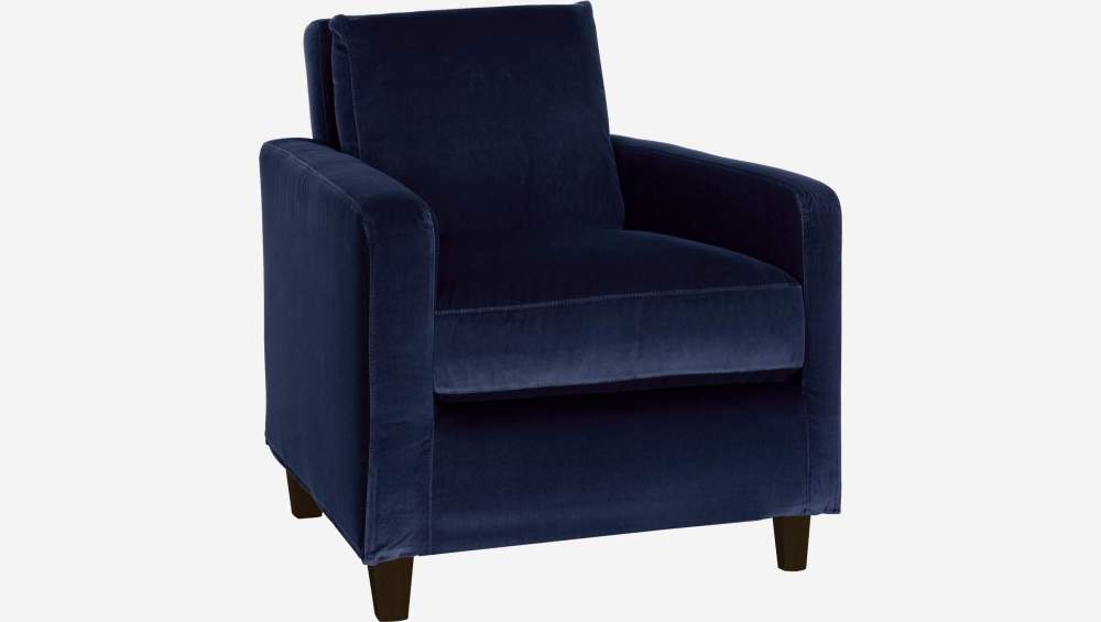 Fauteuil en velours - Bleu marine - Pieds noirs