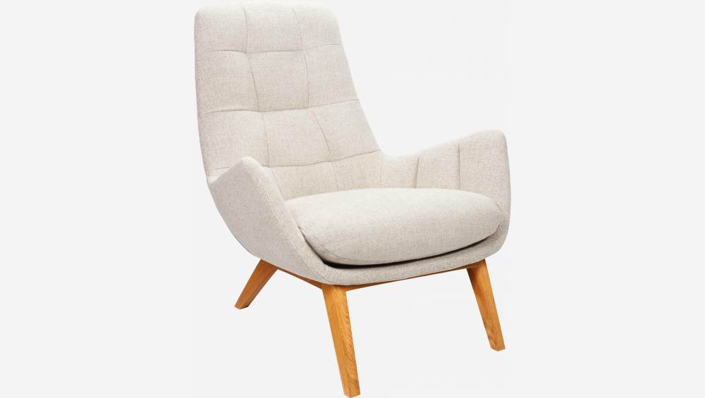 Fauteuil en tissu Lecce - Beige - Pieds chêne