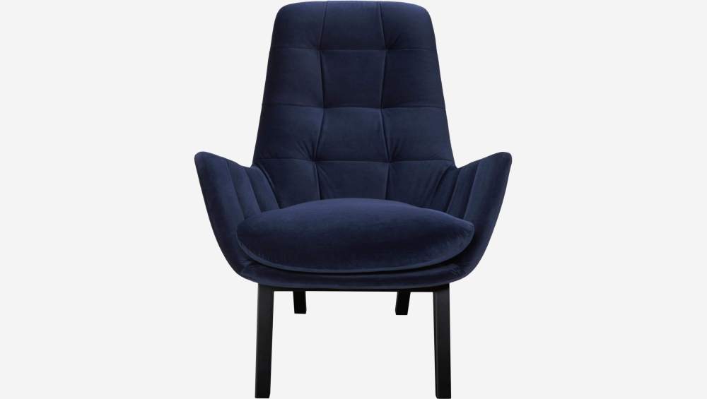 Fauteuil en velours - Bleu encre - Pieds noirs