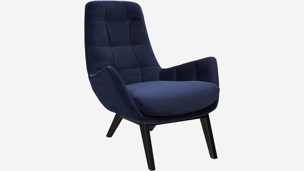 Fauteuil en velours - Bleu encre - Pieds noirs