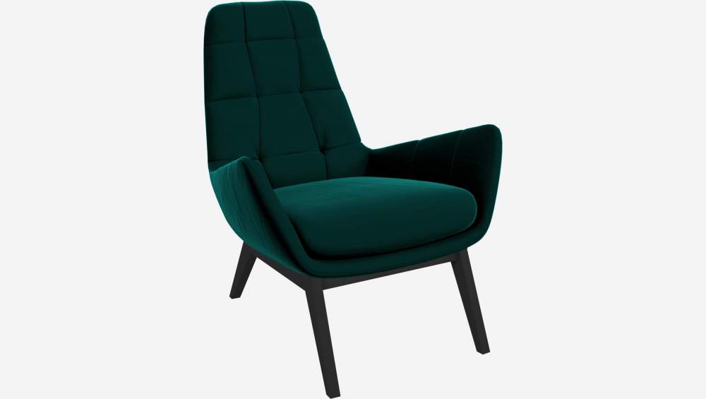 Fauteuil en velours - Vert émeraude - Pieds noirs