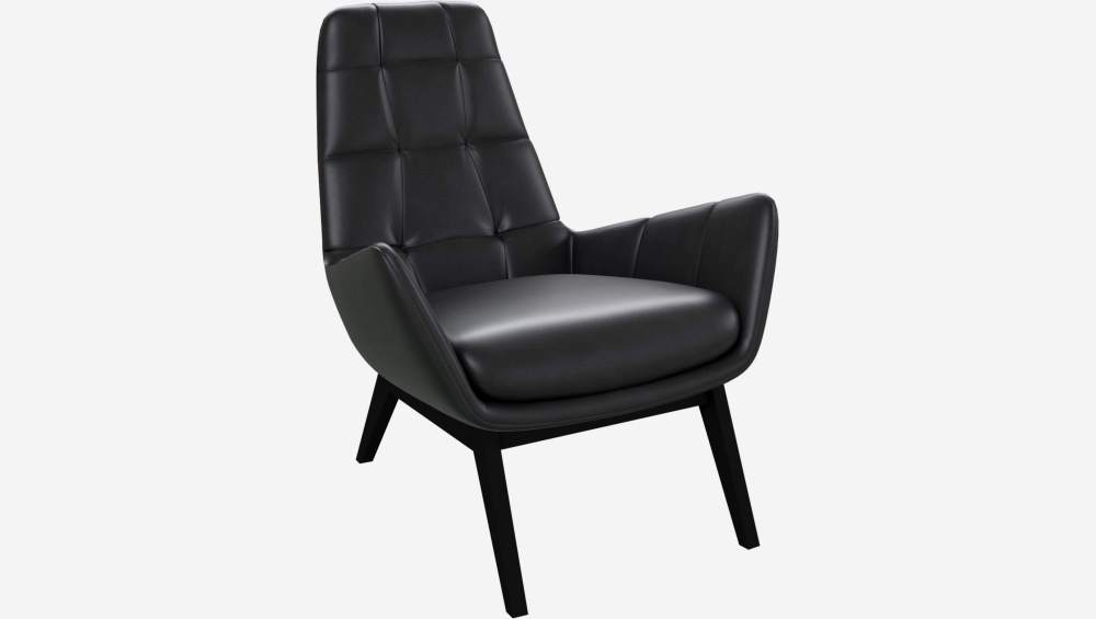 Fauteuil en cuir Savoy - Noir obsidienne - Pieds noir