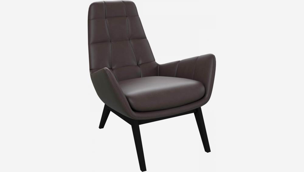 Fauteuil en cuir Savoy - Marron tonka - Pieds noirs