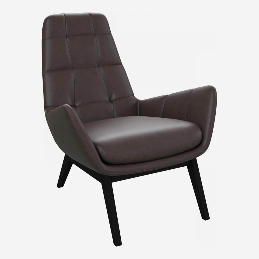 Fauteuil en cuir Savoy - Marron tonka - Pieds noirs