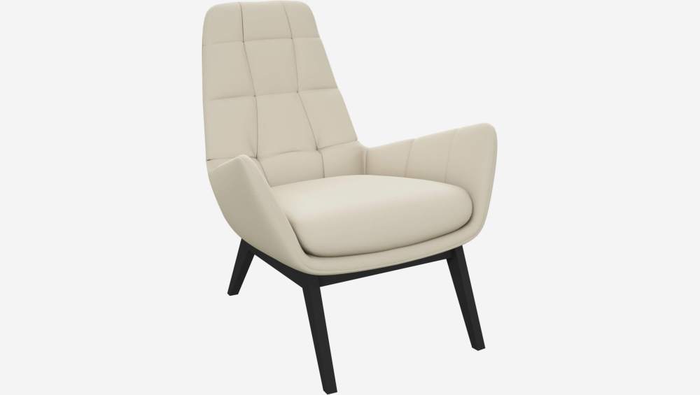 Fauteuil en cuir Savoy - Blanc albâtre - Pieds noirs