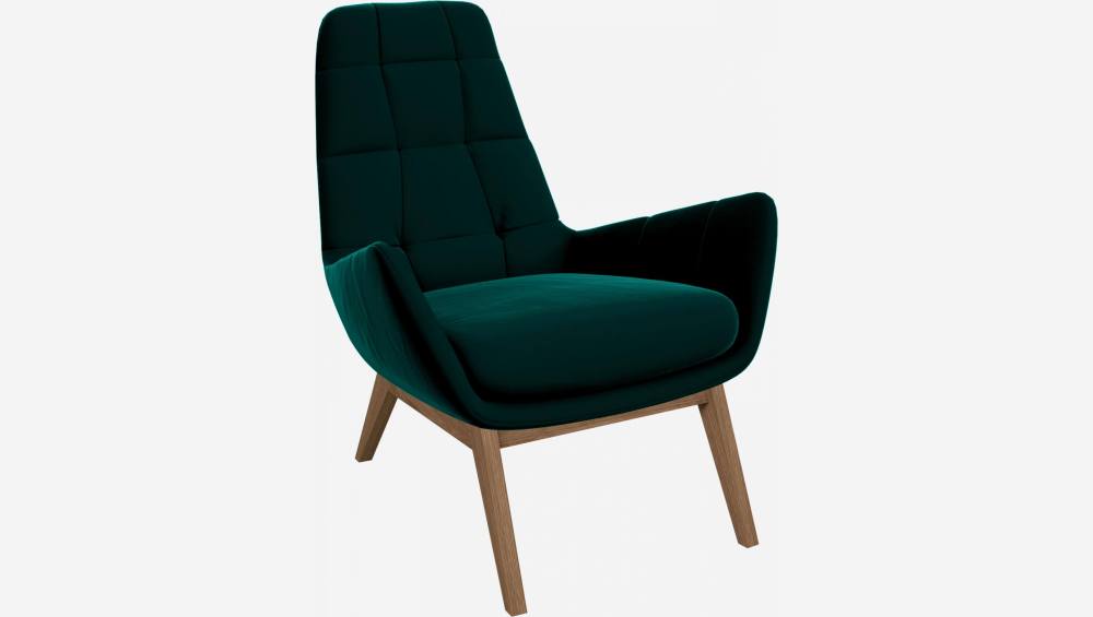 Fauteuil en velours - Vert émeraude - Pieds chêne