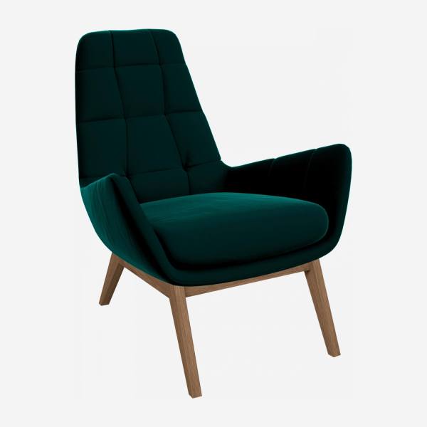 Fauteuil en velours - Vert émeraude - Pieds chêne