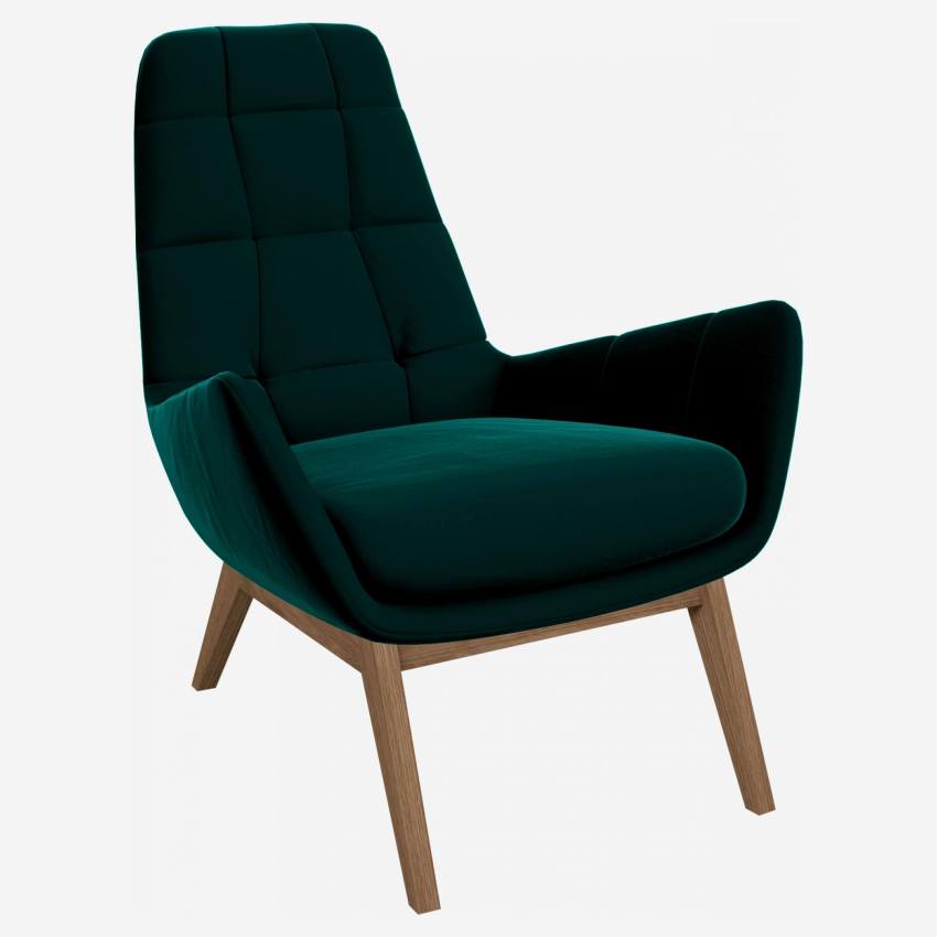 Fauteuil en velours - Vert émeraude - Pieds chêne