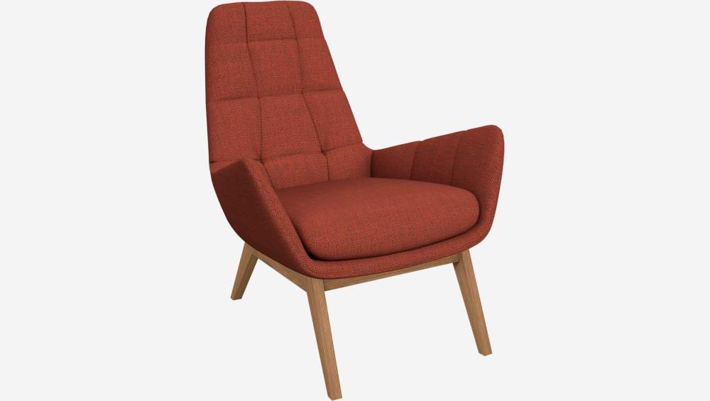 Fauteuil en tissu Fasoli - Rouge brique - Pieds chêne